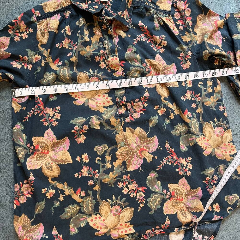 Sundance Floral Blouse Womens Size Small Black Half Button Long Sleeve Top - Picture 8 of 10